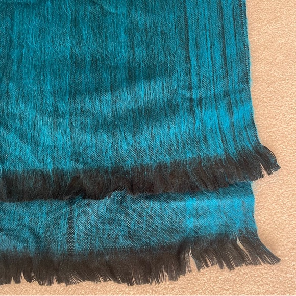 Blue Black Inca Wool Woven Poncho - turtleneck with fringe - Picture 2 of 9